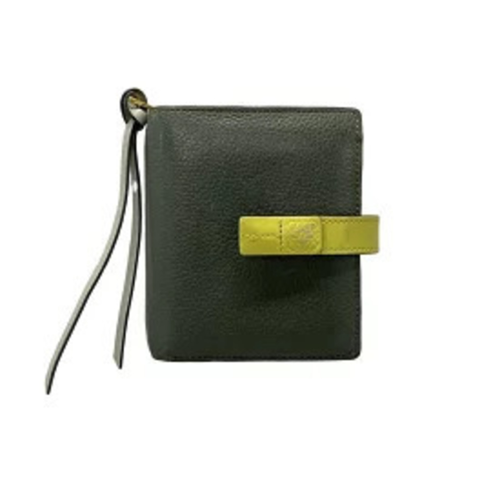 Loewe Compact Zip Wallet Bi fold Dark Green x Leather